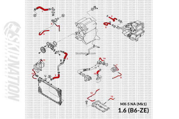 Mazda MX-5 NA 1.6 Coolant Hose Set Diagram