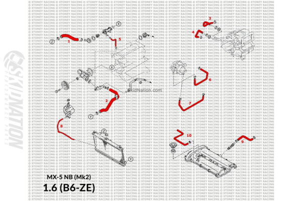 Mazda MX-5 NB 1.6 Coolant Hose Set Black Diagram