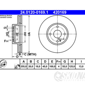 Mazda MX-5 255mm Ferodo Front Brake Disc dimensions