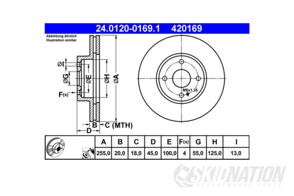 Mazda MX-5 255mm Ferodo Front Brake Disc dimensions