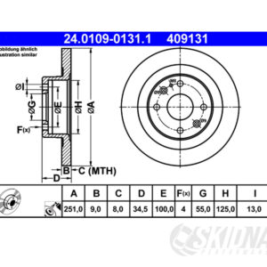 Mazda MX-5 251mm ATE Rear Brake Disc dimensions