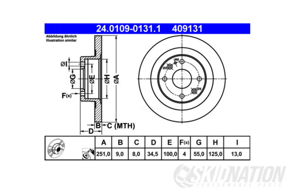 Mazda MX-5 251mm Ferodo Rear Brake Disc dimensions