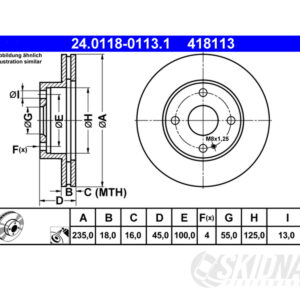 Mazda MX-5 235mm ATE Front Brake Disc dimensions