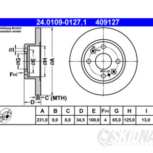 Mazda MX-5 231mm ATE Rear Brake Disc dimensions