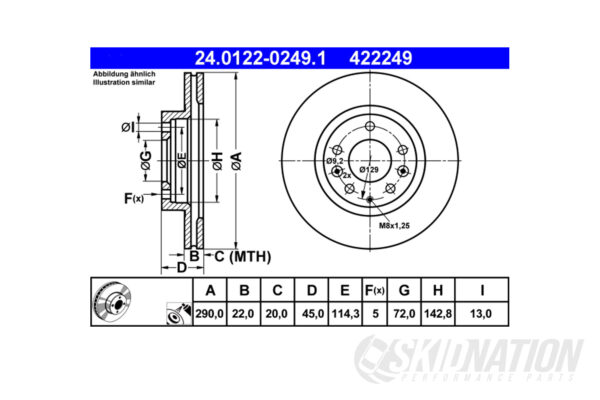 Mazda MX-5 290mm Ferodo Front Brake Disc dimensions