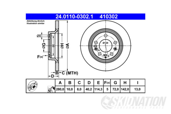 Mazda MX-5 280mm Ferodo Rear Brake Disc dimensions