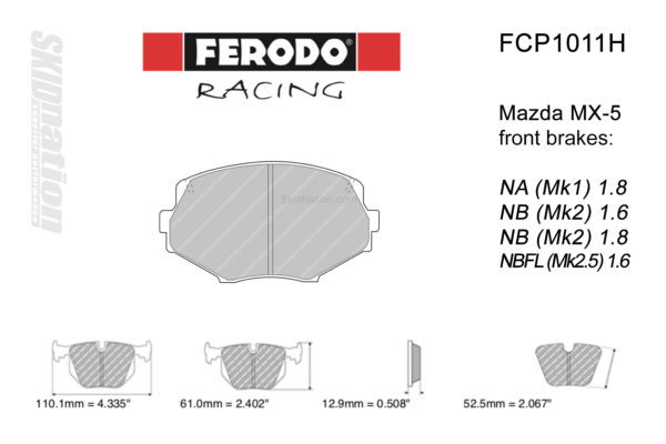 FCP1011H Ferodo DS2500 front brake pads for Mazda MX-5 Miata