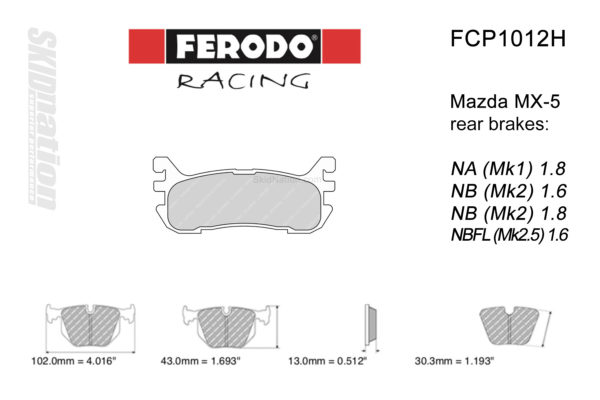 FCP1012H Ferodo DS2500 rear brake pads for Mazda MX-5 Miata